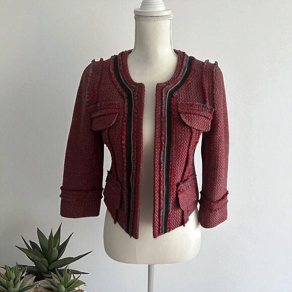 HINGE Red Gray Wool Blend Blazer Jacket Size XS (0/2) - Picture 1 of 9